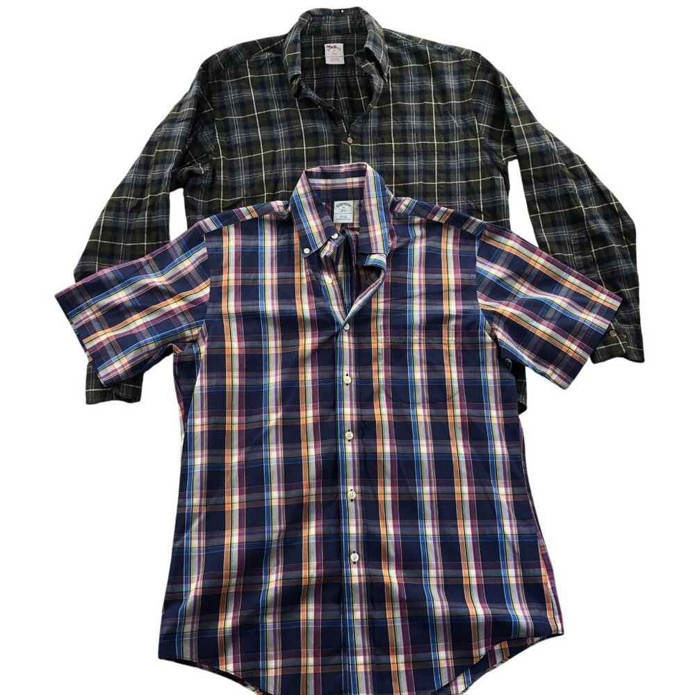 2 Brooks Brothers Mens Shirt Medium Lot Of Two Plaid Button-Down Western Classic